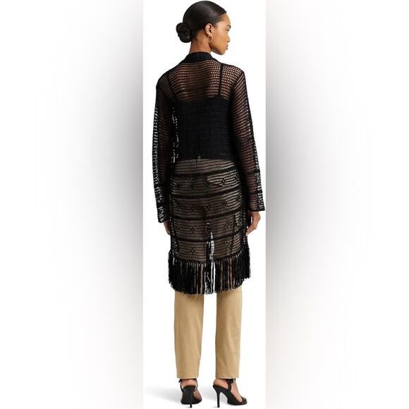 Lauren Ralph Lauren Black Pointelle-Knit Linen-Blend Cardigan - Picture 4 of 13